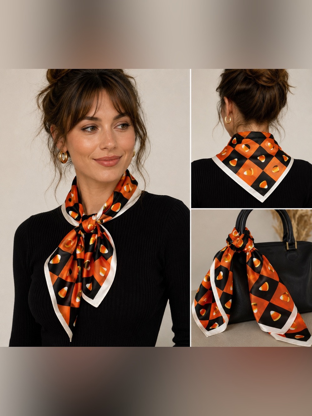 Vintage Elaine Gold for XIIX LTD 100% Silk Candy Corn Scarf